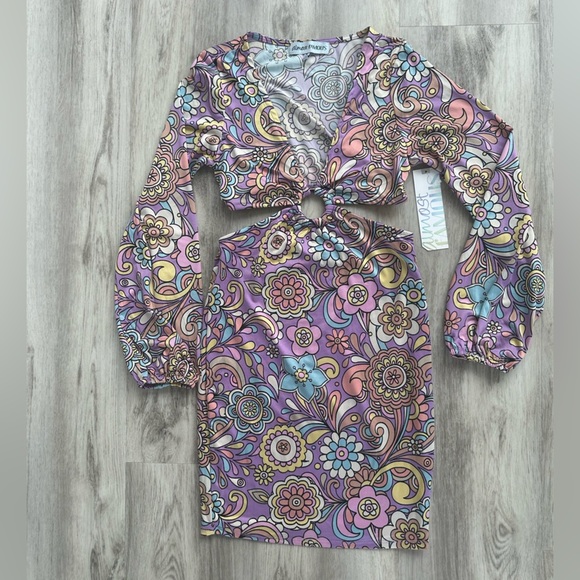 Almost Famous Floral Print Midi Dress - Purple, Pink, Blue - Picture 1 of 10